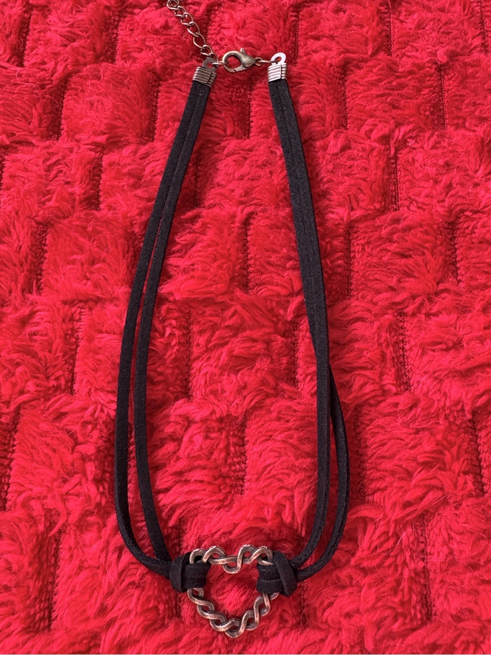 🖤 Black Suede Double-Strand Choker Necklace with Heart Link